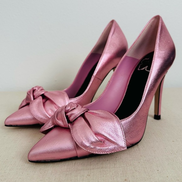New Ted Baker Ryal Court Metallic Pink Pointed Toe Stiletto Heel Bow Shoes - Picture 4 of 11